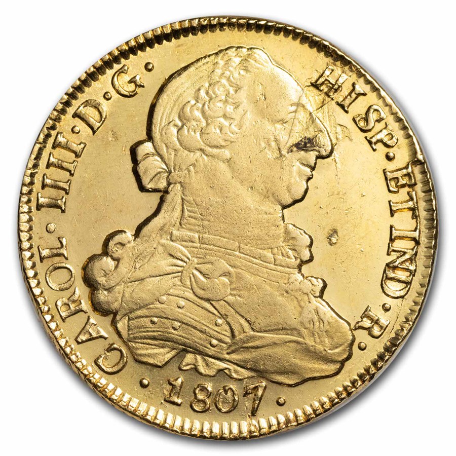 1807-SO FJ Chile Gold 8 Escudo Charles IIII AU (Lamination Error)