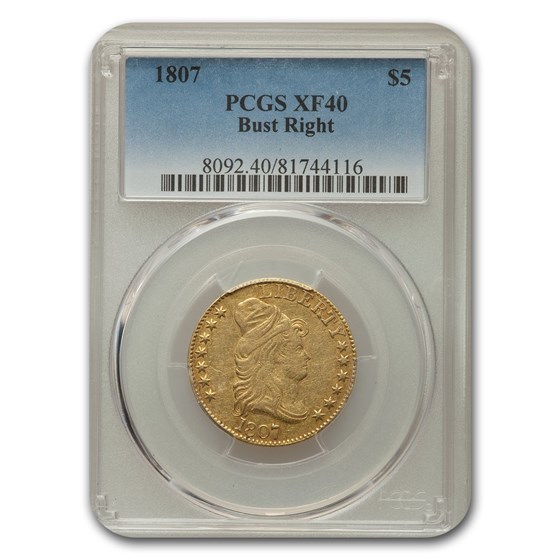 1807 Turban Head $5 Gold Half Eagle XF-40 PCGS 1807 Turban Head $5 Gold Half Eagle XF-40 PCGS