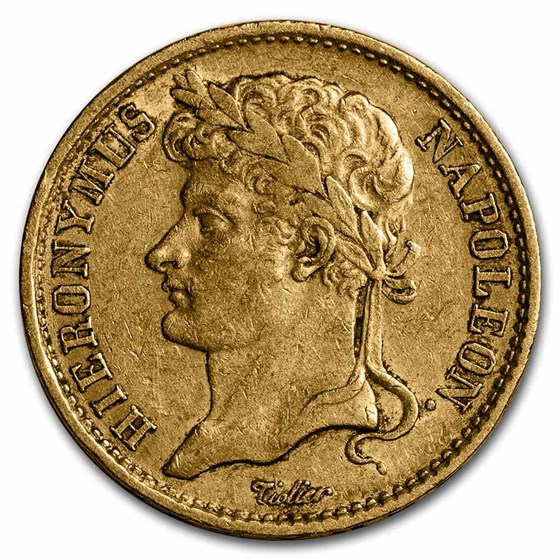 1808-1813 German States Westphalia Gold 20 Frank XF (Random Year) 1808-1813 German States Westphalia Gold 20 Frank XF (Random Year)