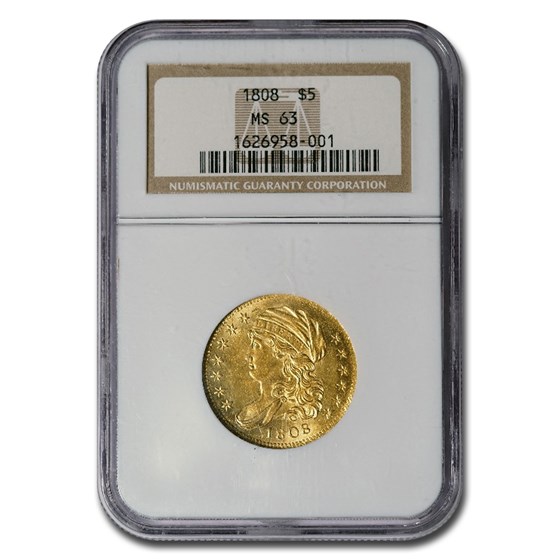 1808 $5 Capped Bust Gold Half Eagle MS-63 NGC 1808 $5 Capped Bust Gold Half Eagle MS-63 NGC