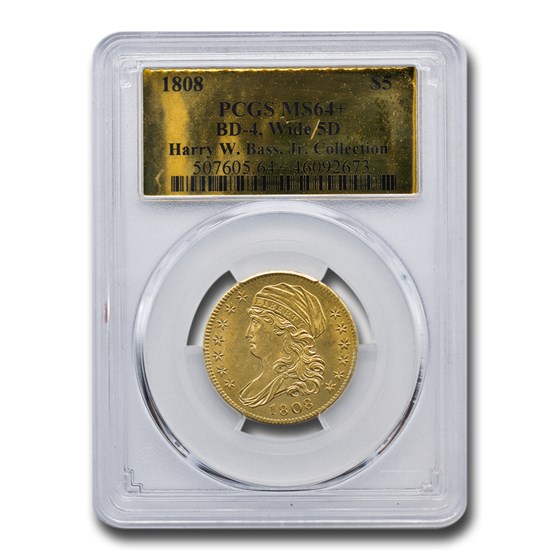 1808 $5 Capped Bust Gold Half Eagle MS-64+ PCGS (BD-4, Wide 5D) 1808 $5 Capped Bust Gold Half Eagle MS-64+ PCGS (BD-4, Wide 5D)