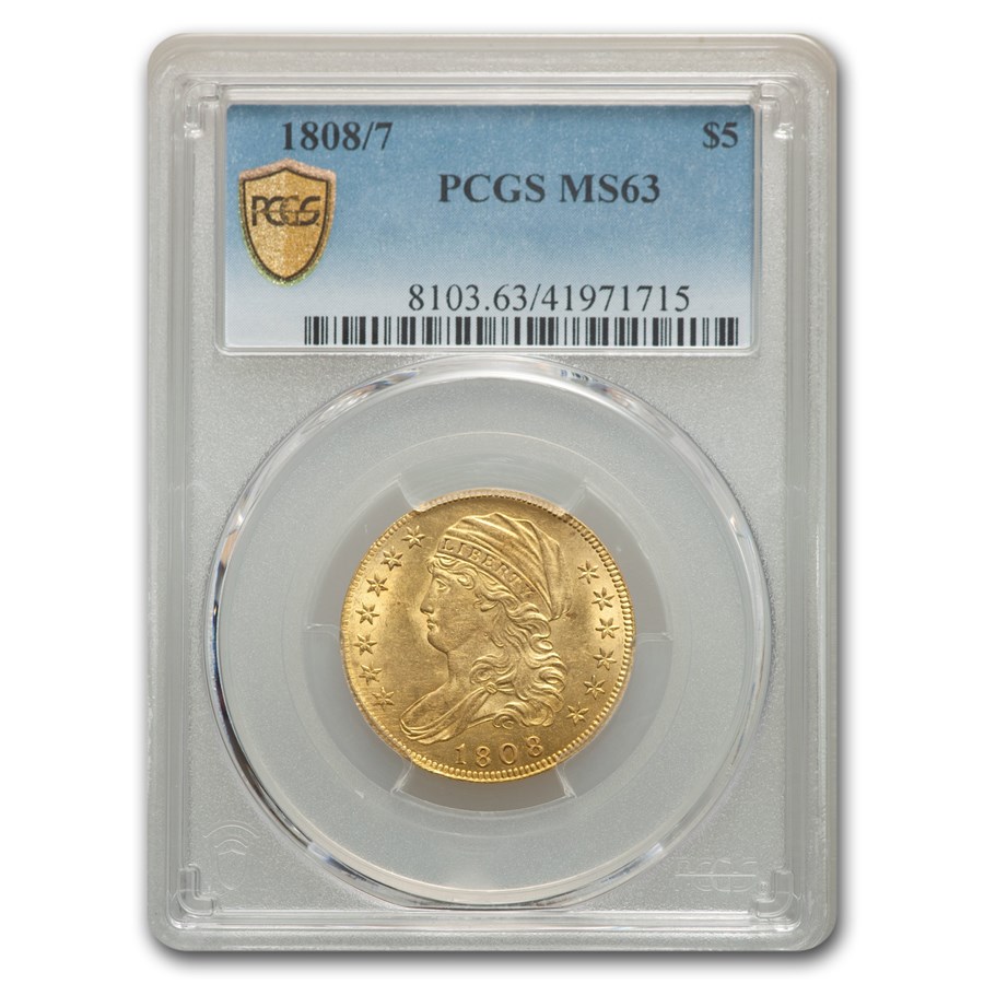 1808/7 $5 Capped Bust Gold Half Eagle MS-63 PCGS