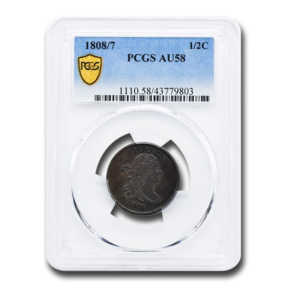 1808/7 Draped Bust Half Cent AU-58 PCGS (Brown) 1808/7 Draped Bust Half Cent AU-58 PCGS (Brown)