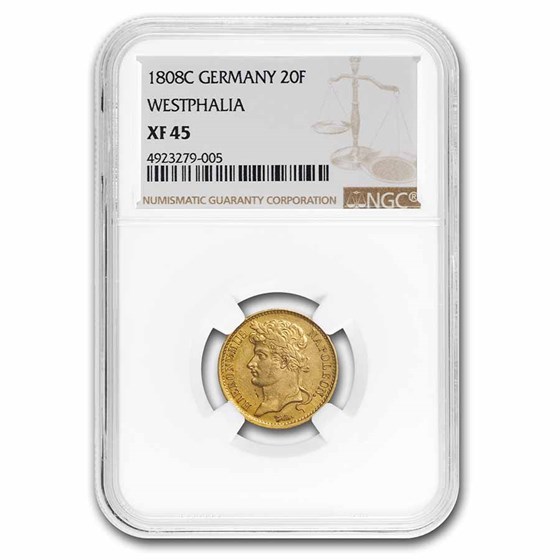 1808-C German States Westphalia Gold 20 Frank XF-45 NGC