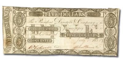 1808 Farmers Exchange Bk Gloucester, RI $5 RI-120 XF 1808 Farmers Exchange Bk Gloucester, RI $5 RI-120 XF