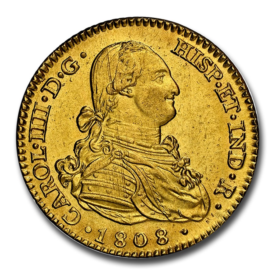 1808-M Spain Gold 2 Escudos Charles IV MS-64 NGC