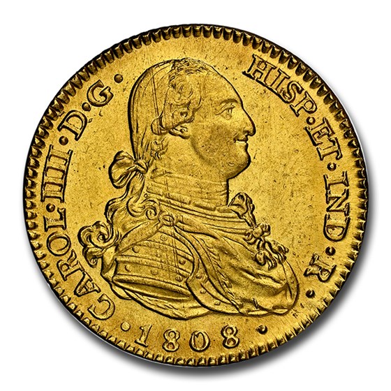 1808-M Spain Gold 2 Escudos Charles IV MS-64 NGC 1808-M Spain Gold 2 Escudos Charles IV MS-64 NGC