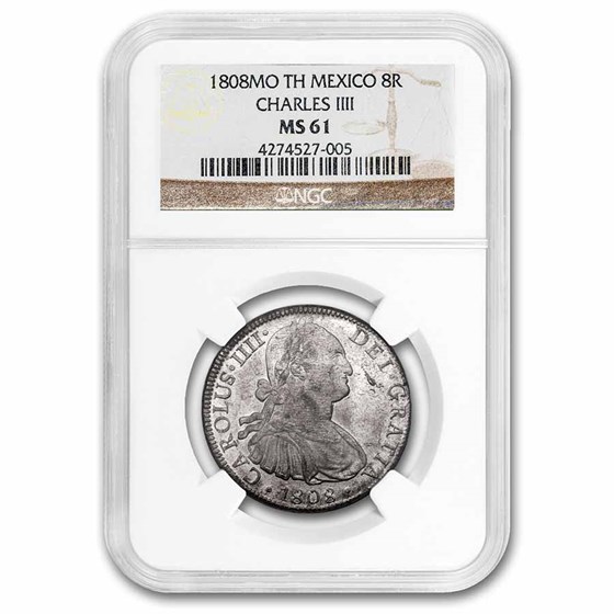 1808 Mo-TH Mexico Silver 8 Reales Charles IIII MS-61 NGC 1808 Mo-TH Mexico Silver 8 Reales Charles IIII MS-61 NGC