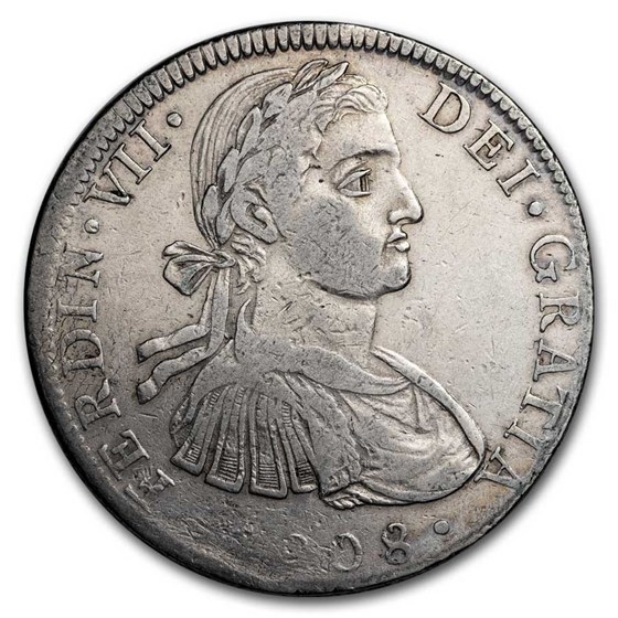1808-MO TH Mexico Silver 8 Reales Ferdinand VII VF 1808-MO TH Mexico Silver 8 Reales Ferdinand VII VF