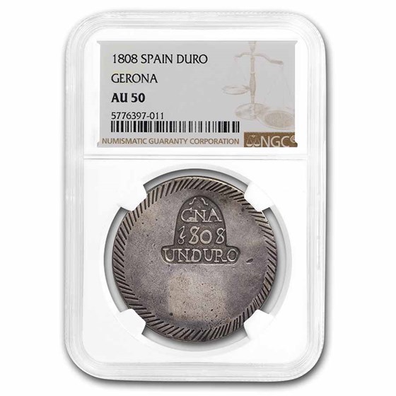 1808 Spain Gerona Silver Duro AU-50 NGC