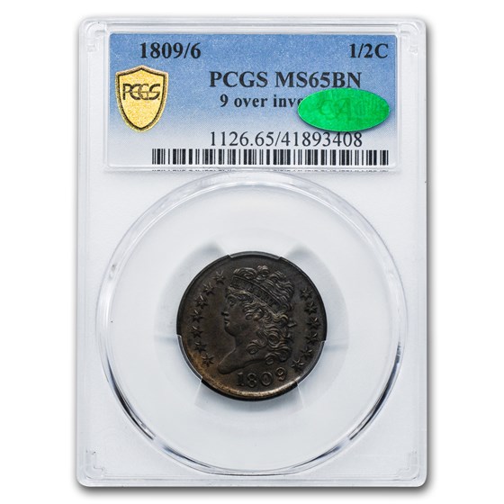 1809/6 Half Cent MS-65 PCGS (Brown, 9 over inverted 9)