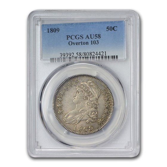 1809 Capped Bust Half Dollar AU-58 PCGS 1809 Capped Bust Half Dollar AU-58 PCGS