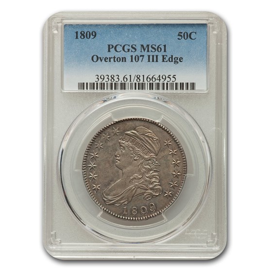 1809 Capped Bust Half Dollar MS-61 PCGS (IIII Edge) 1809 Capped Bust Half Dollar MS-61 PCGS (IIII Edge)