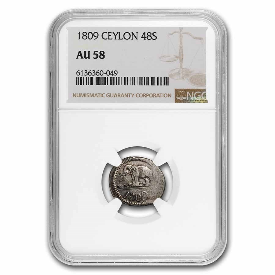 1809 Ceylon Silver 48 Stivers AU-58 NGC