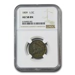 1809 Half Cent AU-58 NGC (Brown)