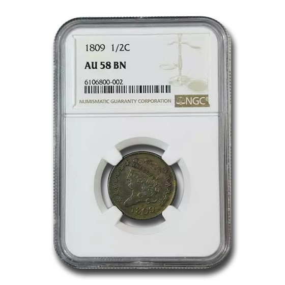 1809 Half Cent AU-58 NGC (Brown) 1809 Half Cent AU-58 NGC (Brown)