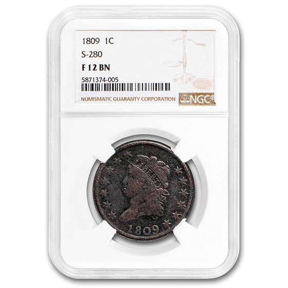 1809 Large Cent F-12 NGC (S-280, Brown) 1809 Large Cent F-12 NGC (S-280, Brown)