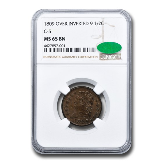 1809 Over Inverted 9 Half Cent MS-65 NGC CAC (Brown, C-5) 1809 Over Inverted 9 Half Cent MS-65 NGC CAC (Brown, C-5)