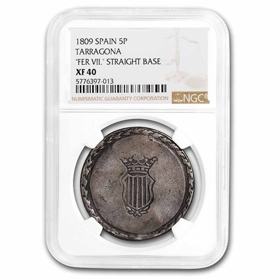 1809 Spain Terragona Silver 5 Pesetas XF-40 NGC 1809 Spain Terragona Silver 5 Pesetas XF-40 NGC