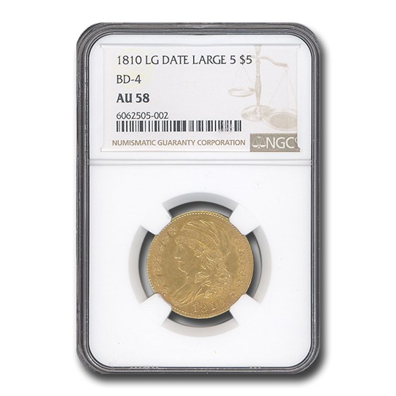 1810 $5 Capped Bust Gold Half Eagle AU-58 NGC (Lg. Date Lg. 5) 1810 $5 Capped Bust Gold Half Eagle AU-58 NGC (Lg. Date Lg. 5)