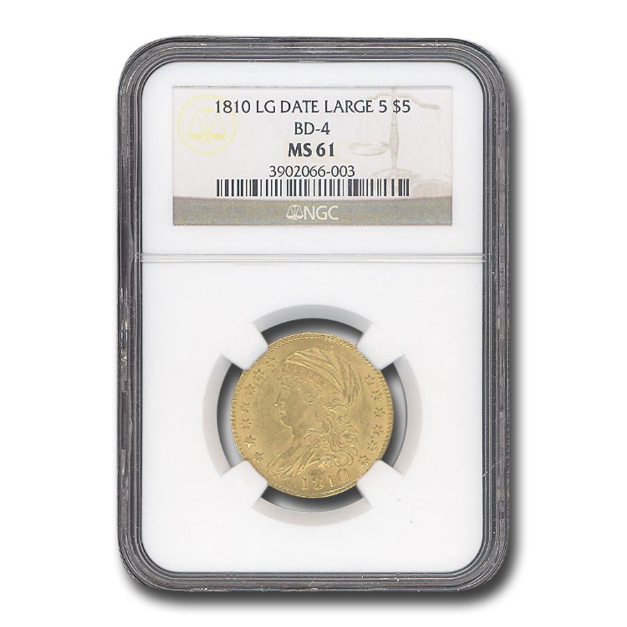 1810 $5 Capped Bust Gold Half Eagle MS-61 NGC (Lg Date Lg 5)