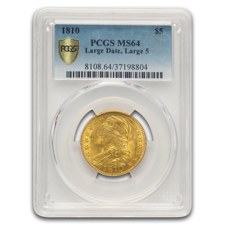 1810 Capped Bust $5 Gold Half Eagle MS-64 PCGS (Lrg Date, Lrg 5)