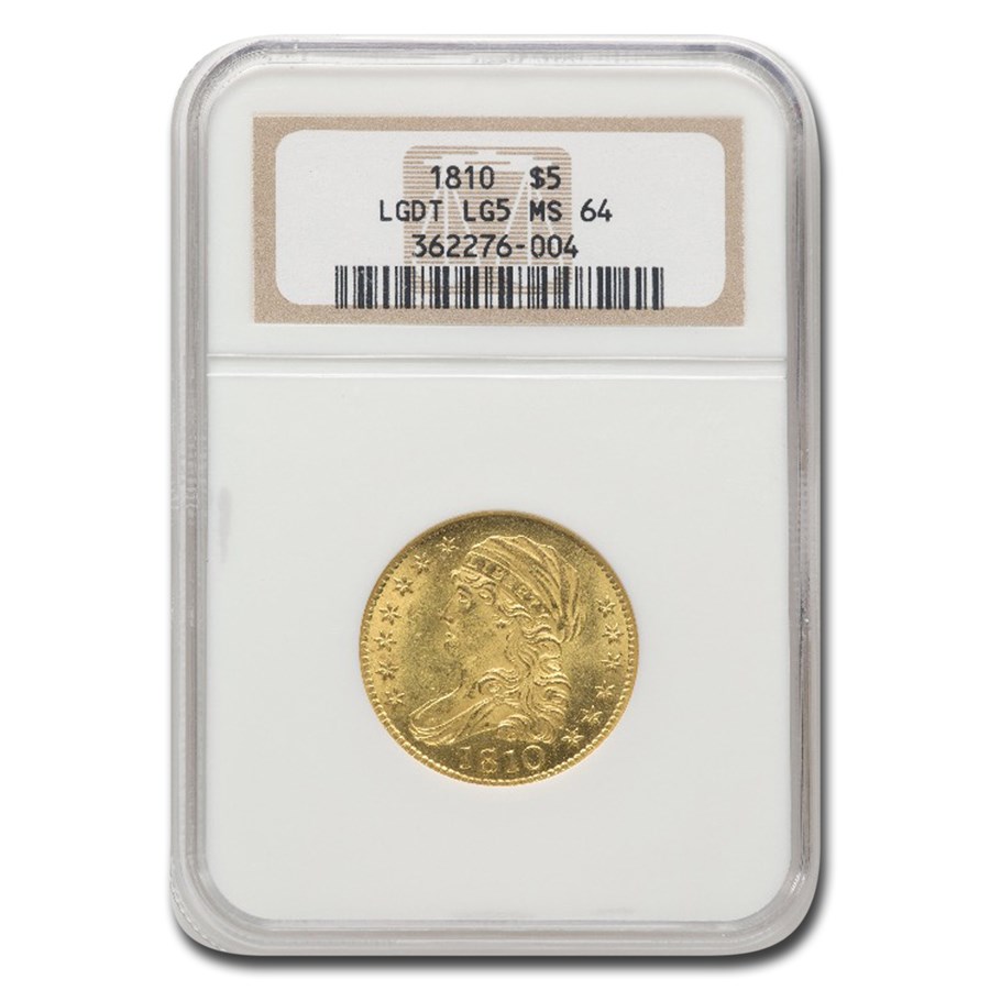 1810 Capped Bust $5 Gold Half Eagle MS-64 PCGS (Lrg Date, Lrg 5)