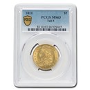 1811 $5 Capped Bust Gold Half Eagle MS-63 PCGS (Tall 5)