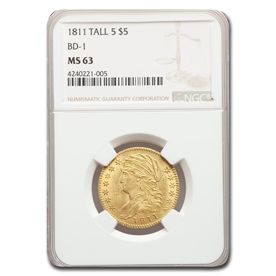 1811 $5 Turban Head Gold Half Eagle MS-63 NGC (Tall 5, BD-1) 1811 $5 Turban Head Gold Half Eagle MS-63 NGC (Tall 5, BD-1)
