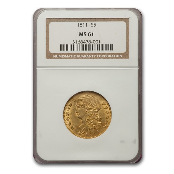 1811 Capped Bust $5 Gold Half Eagle MS-61 NGC 1811 Capped Bust $5 Gold Half Eagle MS-61 NGC