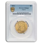 1811 Capped Bust $5 Gold Half Eagle MS-64 PCGS (Tall 5)