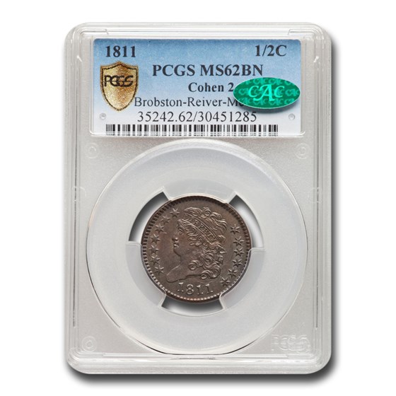 1811 Half Cent MS-62 PCGS CAC (Brown, Cohen- 2) 1811 Half Cent MS-62 PCGS CAC (Brown, Cohen- 2)
