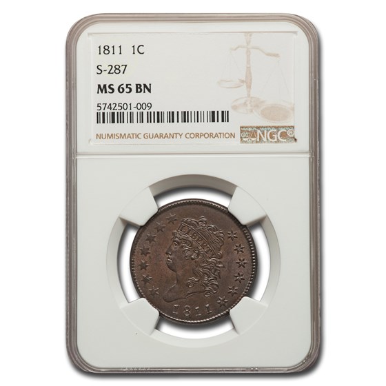 1811 Large Cent MS-65 NGC (Brown, S-287) 1811 Large Cent MS-65 NGC (Brown, S-287)