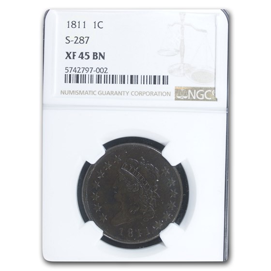 1811 Large Cent XF-45 NGC (Brown, S-287) 1811 Large Cent XF-45 NGC (Brown, S-287)