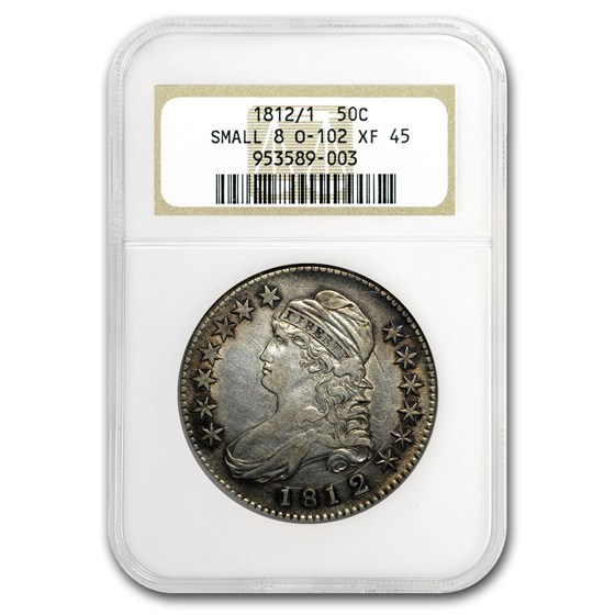 1812/1 Capped Bust Half Dollar Small 8 XF-45 NGC (O-102) Coin For Sale | Early Half Dollars