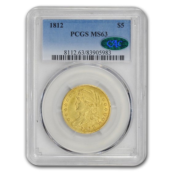 1812 $5 Capped Bust Gold Half Eagle MS-63 PCGS CAC 1812 $5 Capped Bust Gold Half Eagle MS-63 PCGS CAC