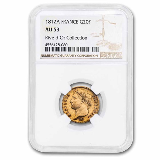 1812-A France Gold 20 Francs AU-53 NGC (Rive d'Or Collection) 1812-A France Gold 20 Francs AU-53 NGC (Rive d'Or Collection)