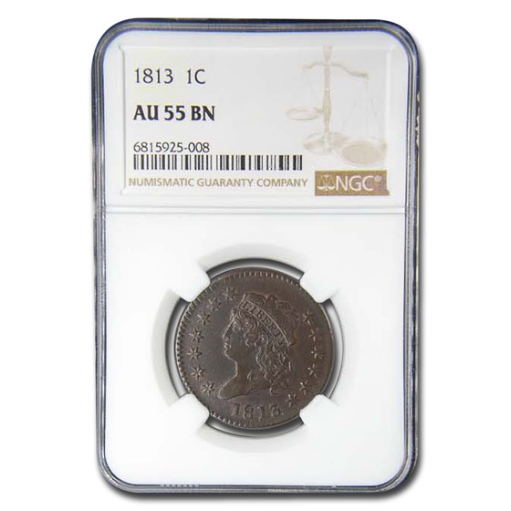 1813 Large Cent AU-55 NGC (Brown)