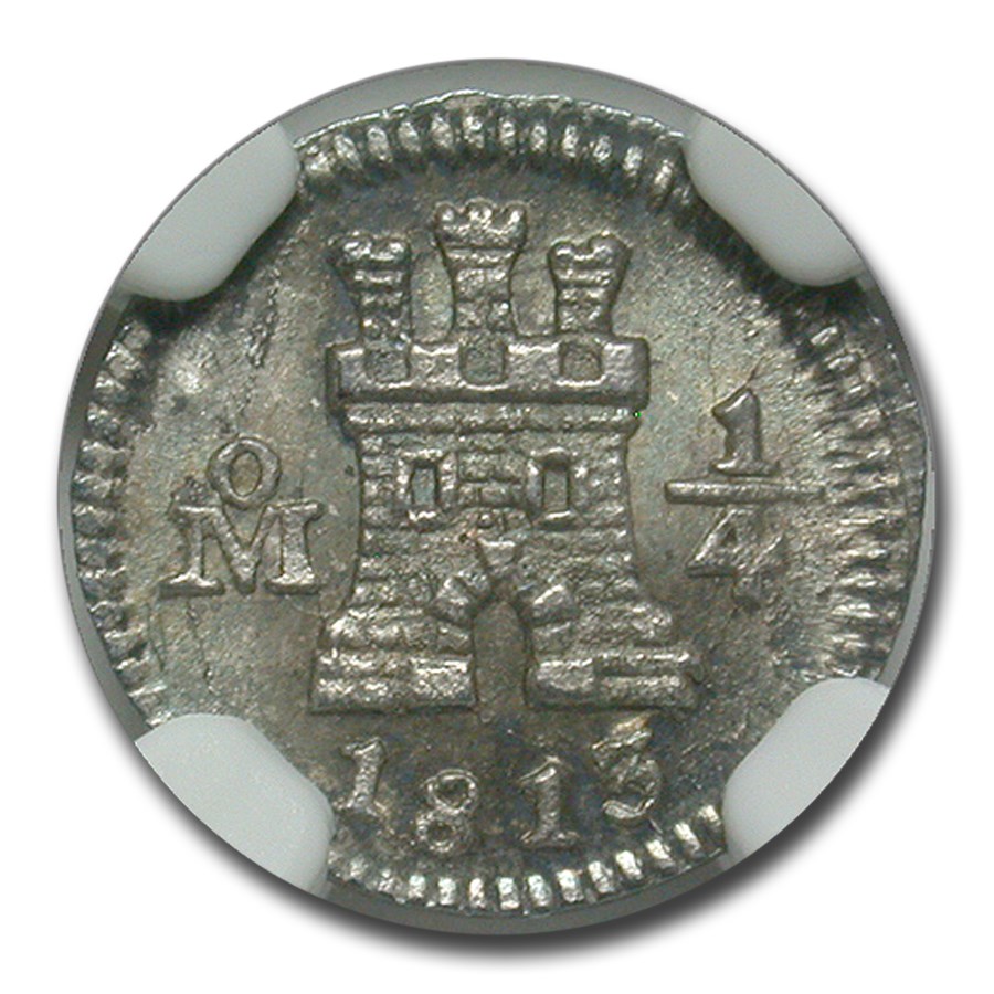 1813-Mo Mexico Silver 1/4 Real MS-65 NGC