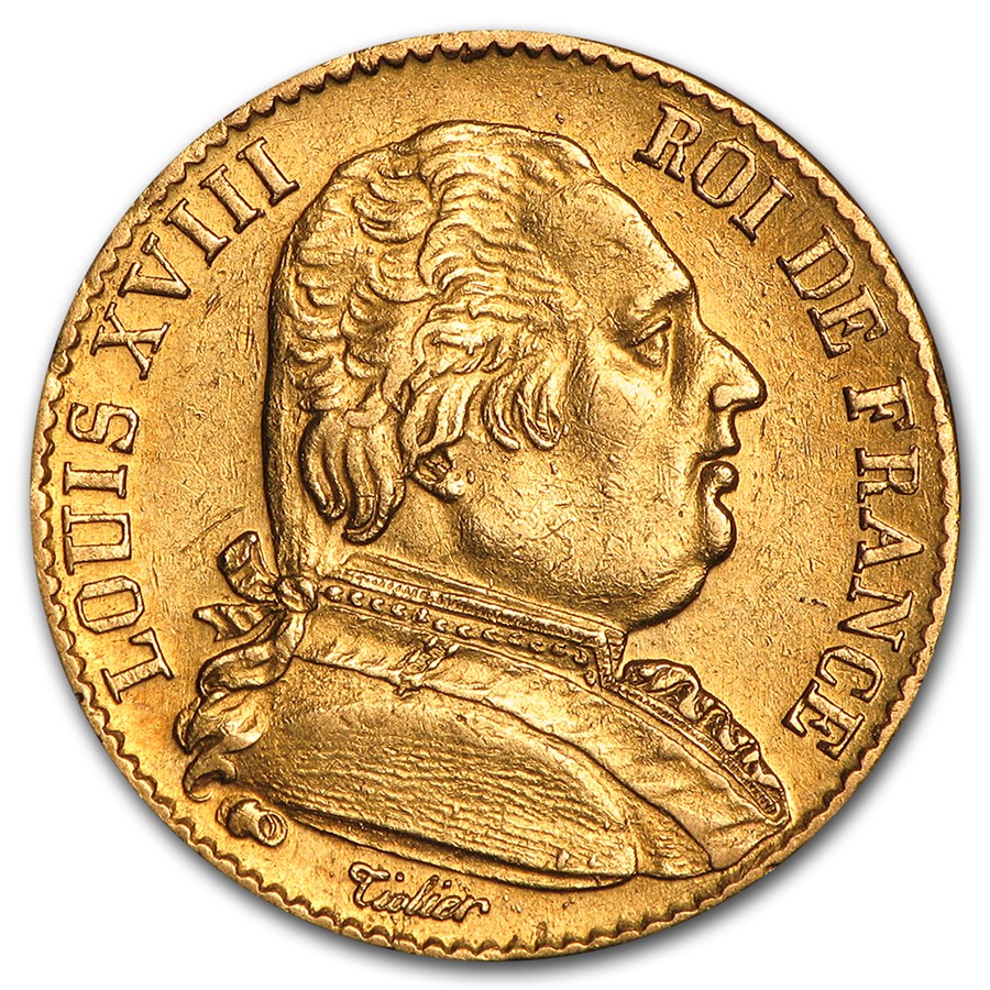 1814-1815 France Gold 20 Francs Louis XVIII AU