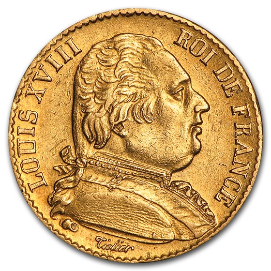 1814-1815 France Gold 20 Francs Louis XVIII AU 1814-1815 France Gold 20 Francs Louis XVIII AU