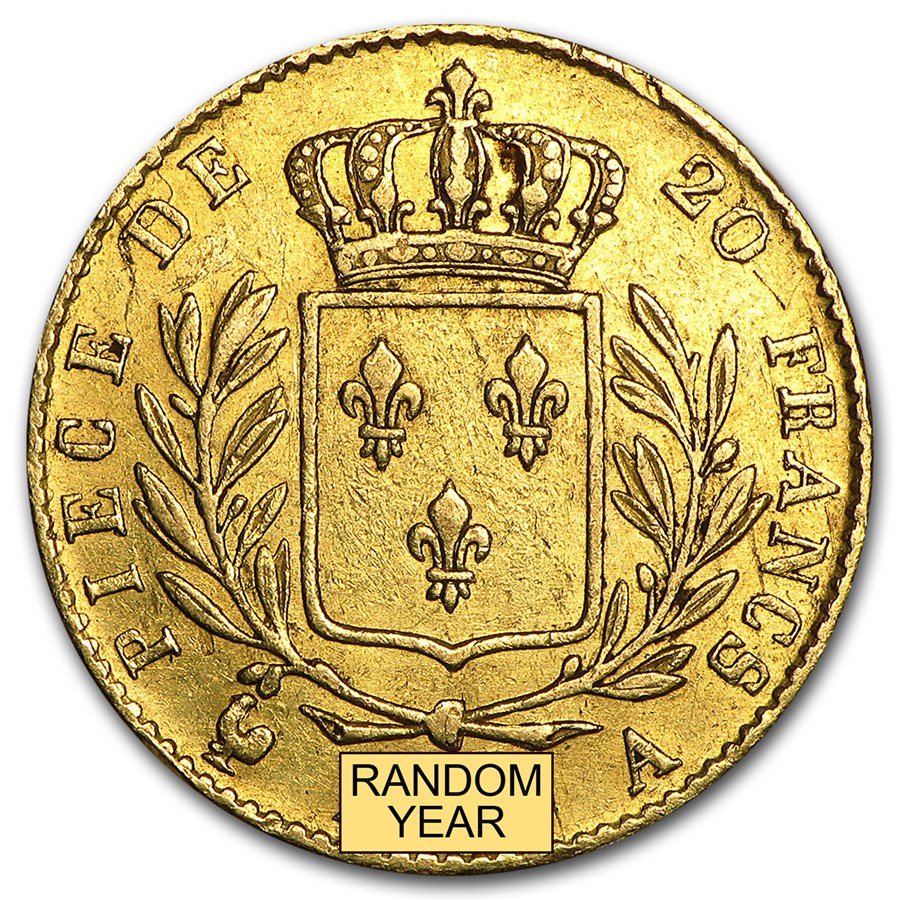 1814-1815 France Gold 20 Francs Louis XVIII (Avg Circ)