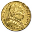 1814-1815 France Gold 20 Francs Louis XVIII Avg Circ
