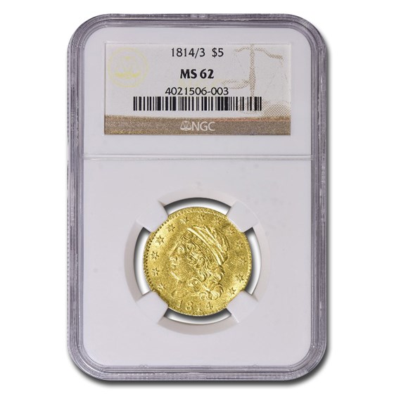 1814/3 Capped Bust $5 Gold Half Eagle MS-62 NGC 1814/3 Capped Bust $5 Gold Half Eagle MS-62 NGC