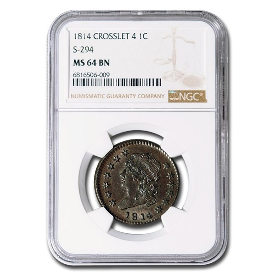 1814 Large Cent MS-64 NGC (Brown, Crosslet 4, S-294) 1814 Large Cent MS-64 NGC (Brown, Crosslet 4, S-294)