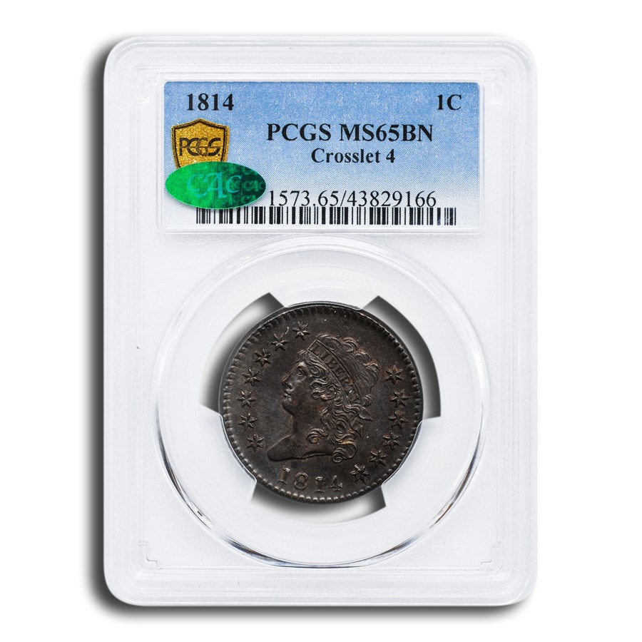 1814 Large Cent MS-65 PCGS CAC (Brown, Crosslet 4)