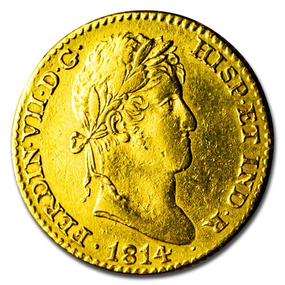 1814-M GJ Spain Gold 2 Escudo Ferdinand VII XF 1814-M GJ Spain Gold 2 Escudo Ferdinand VII XF