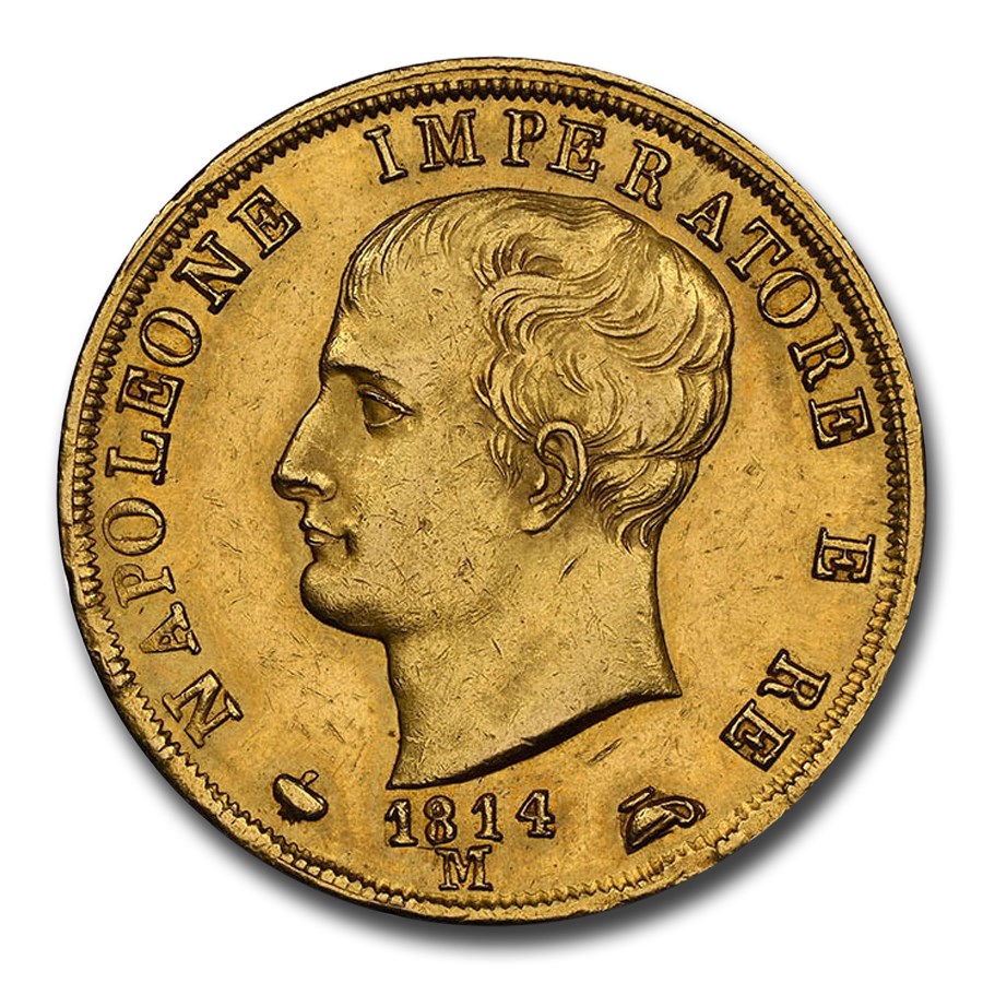 1814-M Italy Gold 40 Lire Napoleon I AU-58 NGC