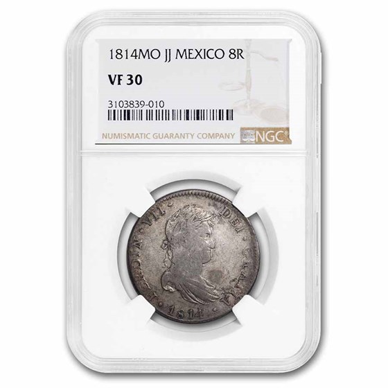1814-Mo JJ Mexico Silver 8 Reales VF-30 NGC 1814-Mo JJ Mexico Silver 8 Reales VF-30 NGC