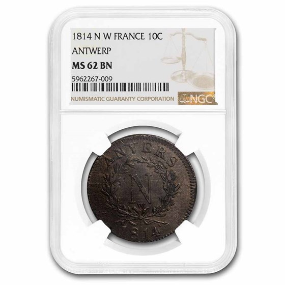 1814-N W France Antwerp Copper 10 Cent MS-62 NGC (Brown)